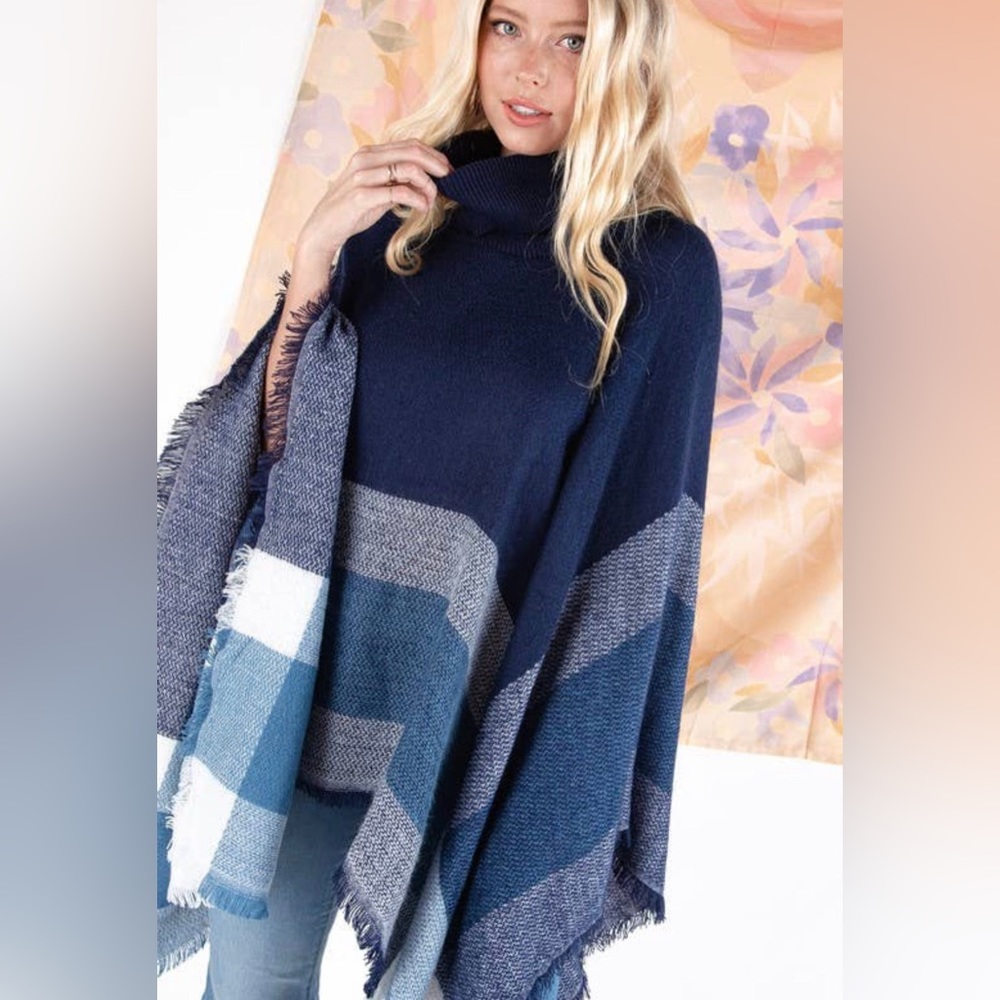 NWT! Turtleneck Poncho Azul - Picture 3 of 8